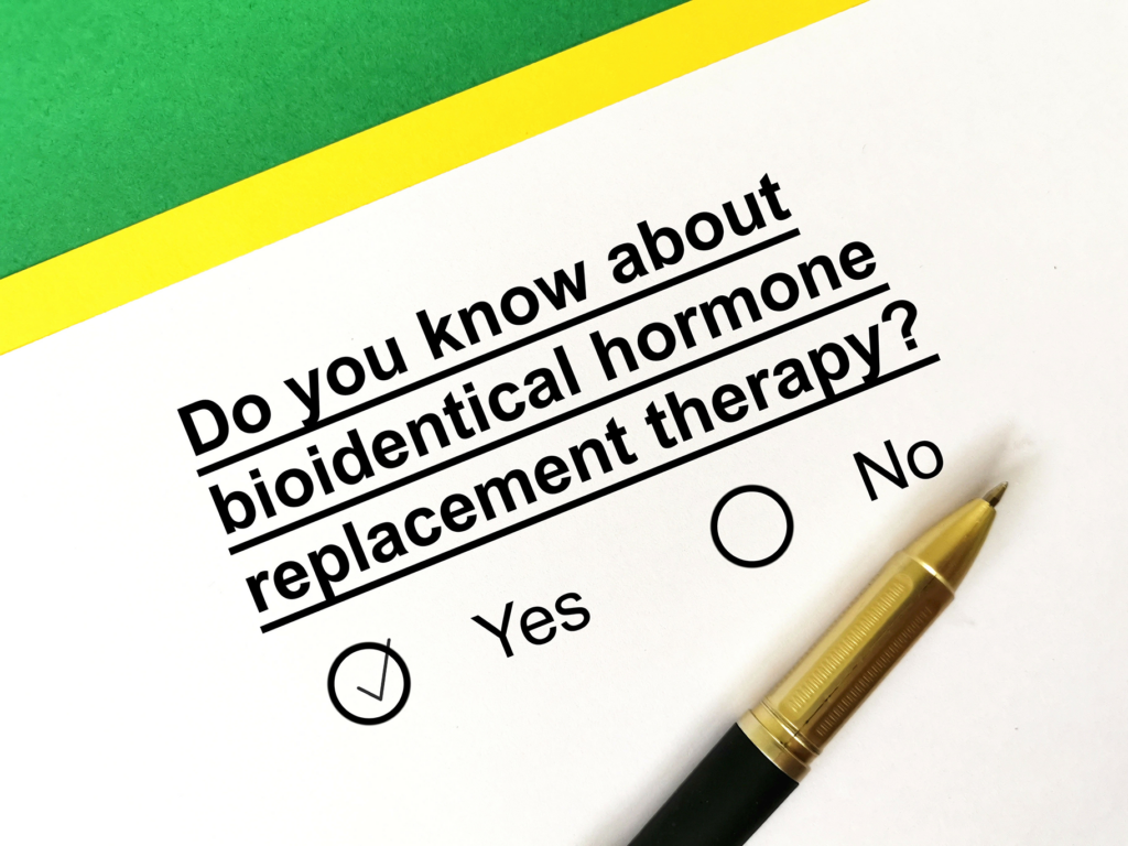 Image of pen and paper asking, "Do you know about bioidentical hormone therapy?" Yes and No options below with, "yes," checked.